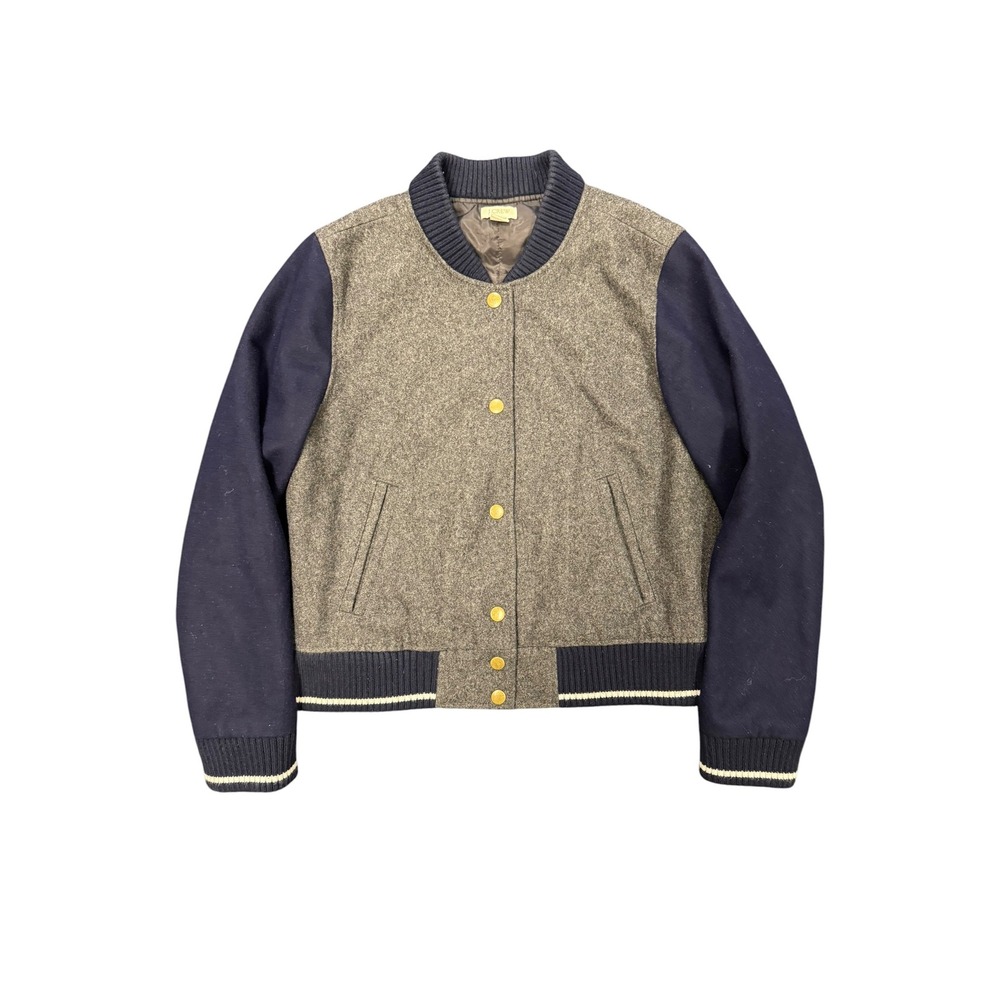 J.Crew Varsity Bomber Jacket Men Large Grey Excellent Wool Blend B4038